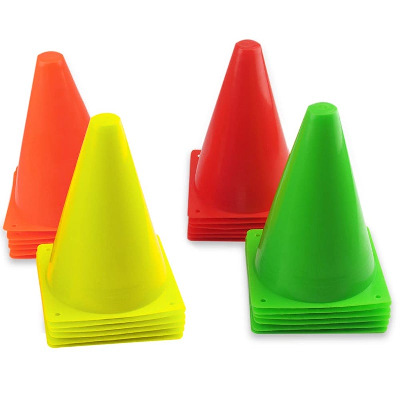 Mirepty 7 Inch Plastic Traffic Cones Sport Training Agility Marker Cone for Soccer, Skating, Football, Basketball, Indoor and Outdoor Games (4 Colors, 24 Pack) - Image 1